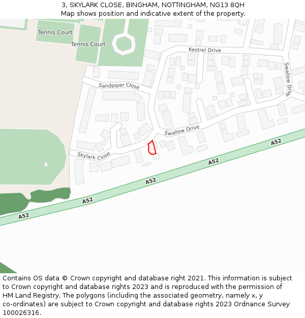 3, SKYLARK CLOSE, BINGHAM, NOTTINGHAM, NG13 8QH: Location map and indicative extent of plot