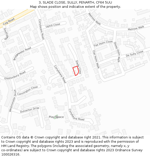 3, SLADE CLOSE, SULLY, PENARTH, CF64 5UU: Location map and indicative extent of plot