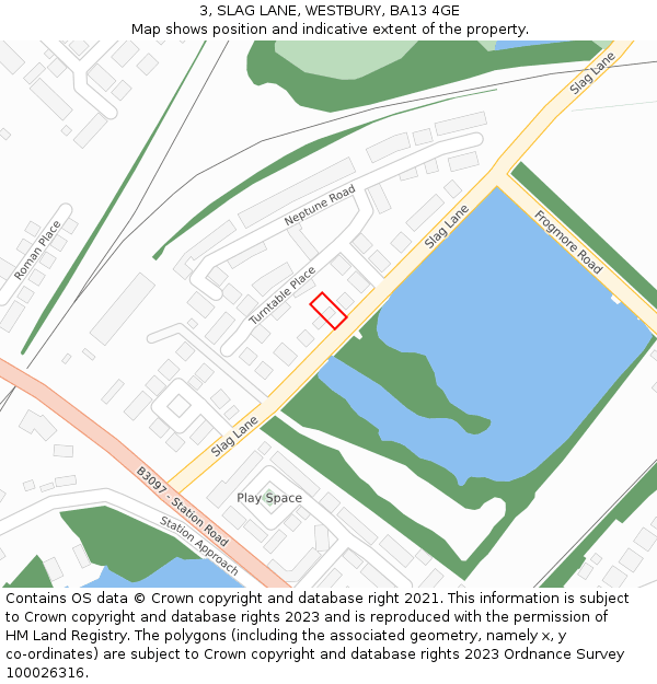 3, SLAG LANE, WESTBURY, BA13 4GE: Location map and indicative extent of plot