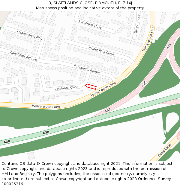 3, SLATELANDS CLOSE, PLYMOUTH, PL7 1XJ: Location map and indicative extent of plot