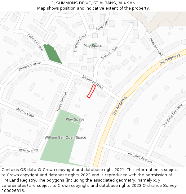 3, SLIMMONS DRIVE, ST ALBANS, AL4 9AN: Location map and indicative extent of plot