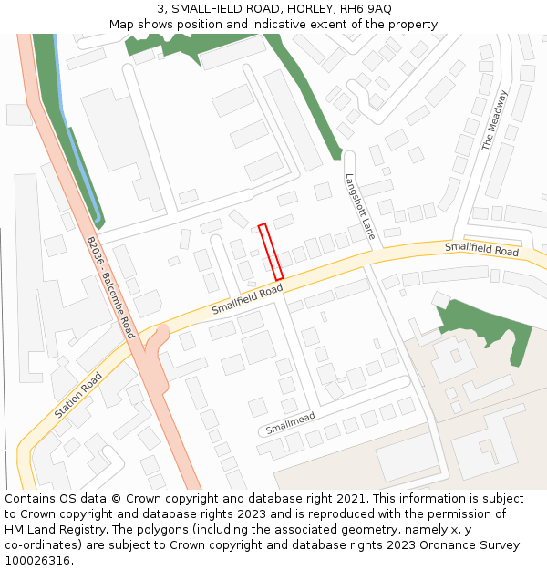 3, SMALLFIELD ROAD, HORLEY, RH6 9AQ: Location map and indicative extent of plot