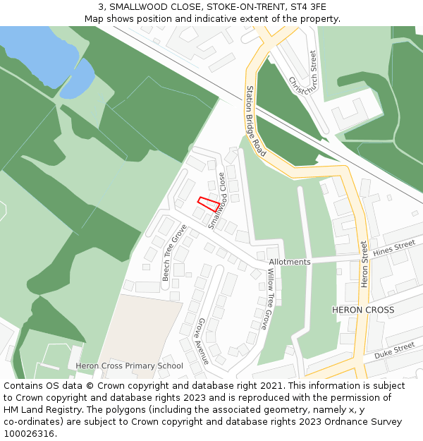 3, SMALLWOOD CLOSE, STOKE-ON-TRENT, ST4 3FE: Location map and indicative extent of plot