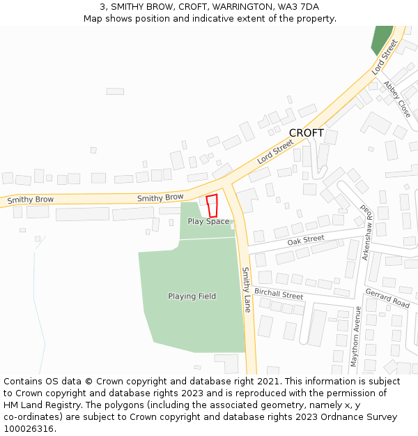 3, SMITHY BROW, CROFT, WARRINGTON, WA3 7DA: Location map and indicative extent of plot