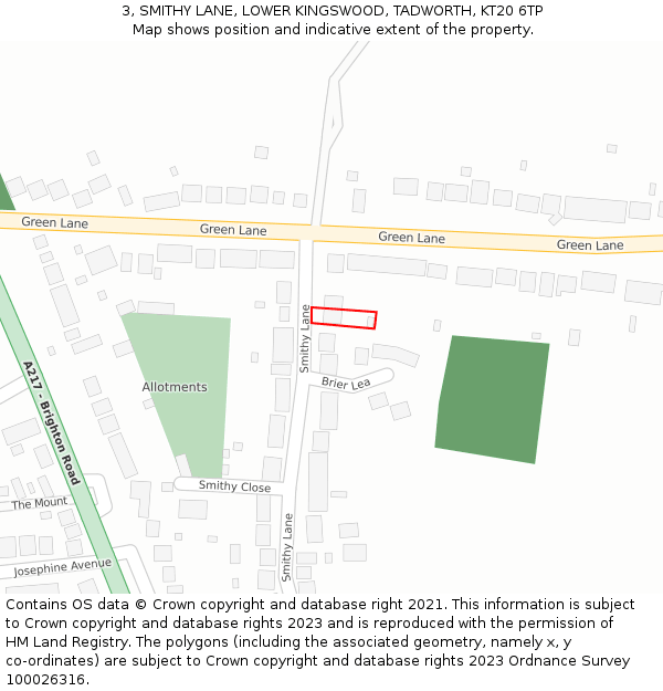 3, SMITHY LANE, LOWER KINGSWOOD, TADWORTH, KT20 6TP: Location map and indicative extent of plot