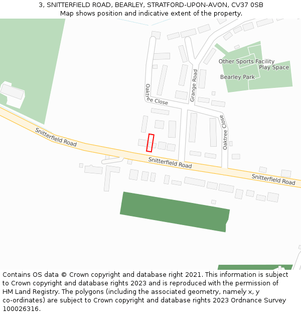 3, SNITTERFIELD ROAD, BEARLEY, STRATFORD-UPON-AVON, CV37 0SB: Location map and indicative extent of plot