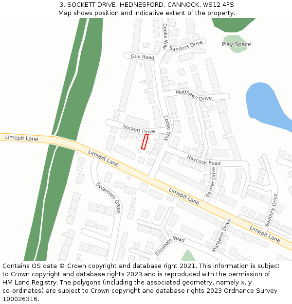 3, SOCKETT DRIVE, HEDNESFORD, CANNOCK, WS12 4FS: Location map and indicative extent of plot