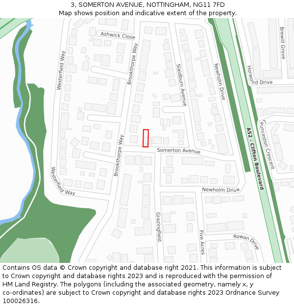 3, SOMERTON AVENUE, NOTTINGHAM, NG11 7FD: Location map and indicative extent of plot