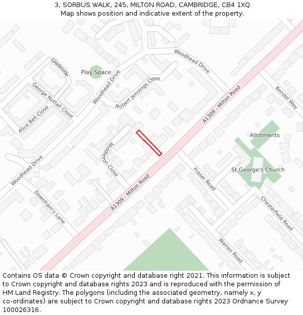 3, SORBUS WALK, 245, MILTON ROAD, CAMBRIDGE, CB4 1XQ: Location map and indicative extent of plot