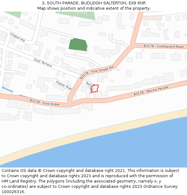 3, SOUTH PARADE, BUDLEIGH SALTERTON, EX9 6NR: Location map and indicative extent of plot