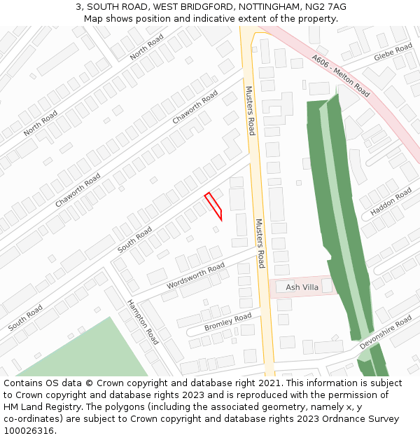 3, SOUTH ROAD, WEST BRIDGFORD, NOTTINGHAM, NG2 7AG: Location map and indicative extent of plot