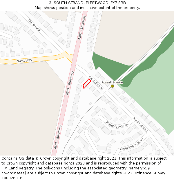 3, SOUTH STRAND, FLEETWOOD, FY7 8BB: Location map and indicative extent of plot