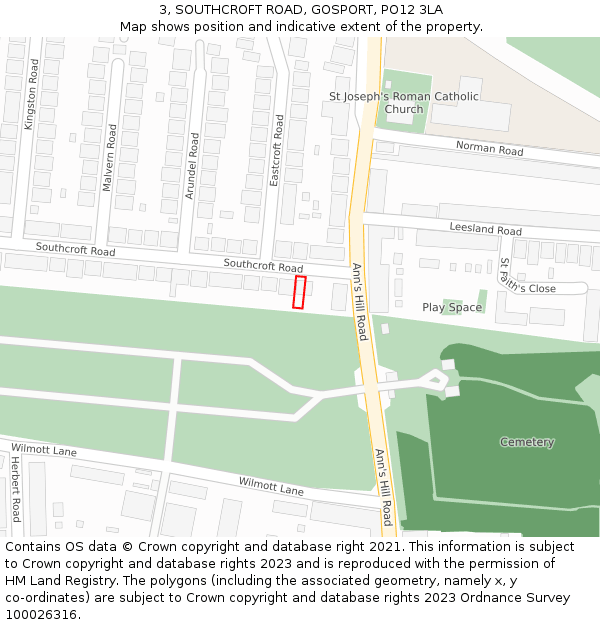 3, SOUTHCROFT ROAD, GOSPORT, PO12 3LA: Location map and indicative extent of plot