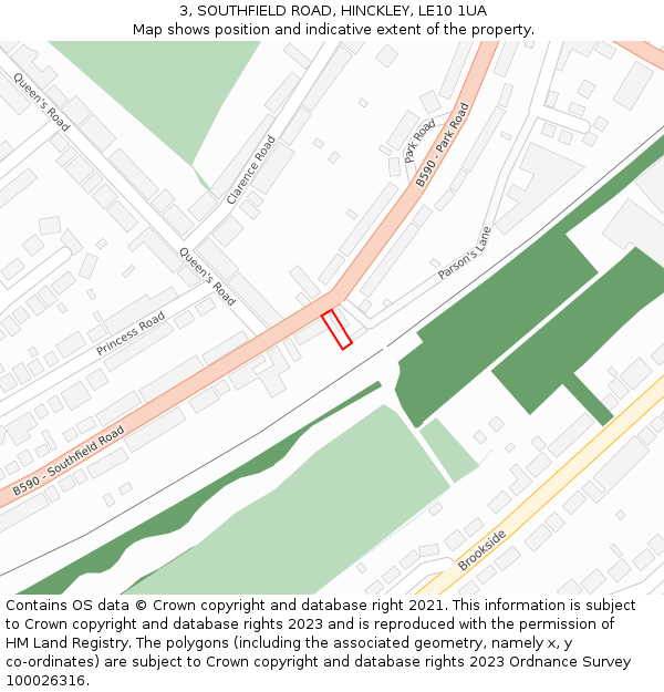 3, SOUTHFIELD ROAD, HINCKLEY, LE10 1UA: Location map and indicative extent of plot