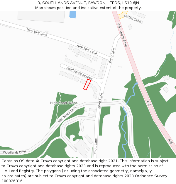 3, SOUTHLANDS AVENUE, RAWDON, LEEDS, LS19 6JN: Location map and indicative extent of plot