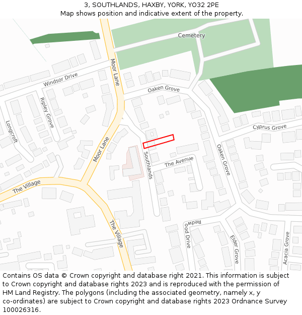 3, SOUTHLANDS, HAXBY, YORK, YO32 2PE: Location map and indicative extent of plot