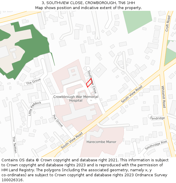 3, SOUTHVIEW CLOSE, CROWBOROUGH, TN6 1HH: Location map and indicative extent of plot