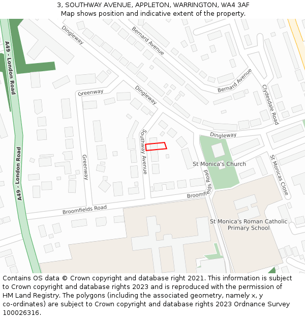 3, SOUTHWAY AVENUE, APPLETON, WARRINGTON, WA4 3AF: Location map and indicative extent of plot