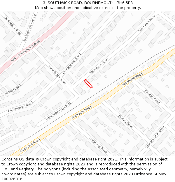 3, SOUTHWICK ROAD, BOURNEMOUTH, BH6 5PR: Location map and indicative extent of plot