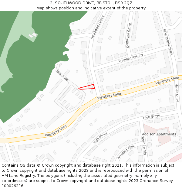 3, SOUTHWOOD DRIVE, BRISTOL, BS9 2QZ: Location map and indicative extent of plot