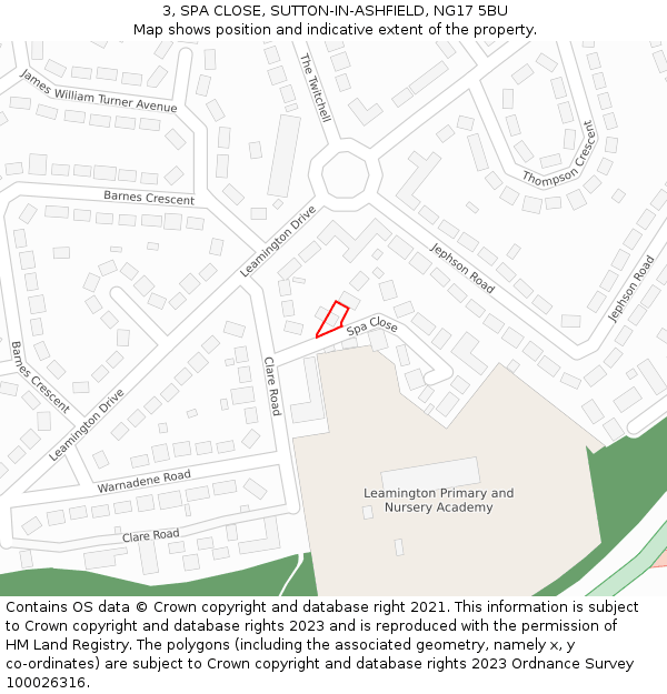 3, SPA CLOSE, SUTTON-IN-ASHFIELD, NG17 5BU: Location map and indicative extent of plot