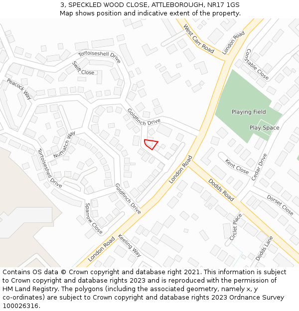 3, SPECKLED WOOD CLOSE, ATTLEBOROUGH, NR17 1GS: Location map and indicative extent of plot
