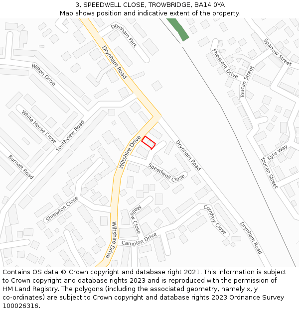 3, SPEEDWELL CLOSE, TROWBRIDGE, BA14 0YA: Location map and indicative extent of plot