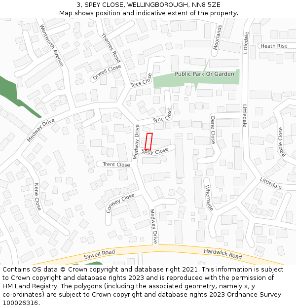 3, SPEY CLOSE, WELLINGBOROUGH, NN8 5ZE: Location map and indicative extent of plot