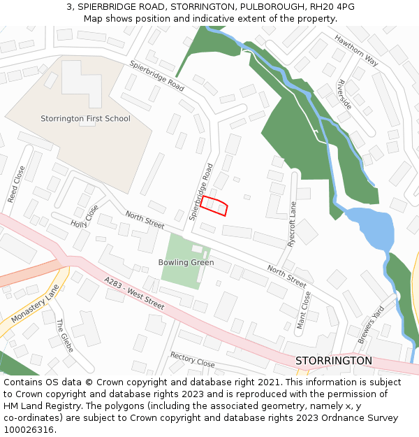 3, SPIERBRIDGE ROAD, STORRINGTON, PULBOROUGH, RH20 4PG: Location map and indicative extent of plot