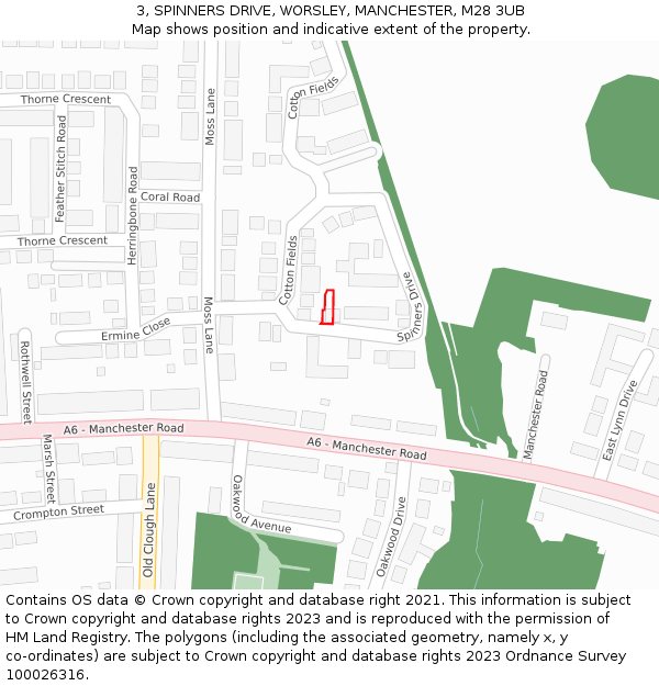 3, SPINNERS DRIVE, WORSLEY, MANCHESTER, M28 3UB: Location map and indicative extent of plot