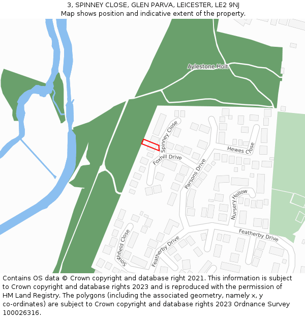 3, SPINNEY CLOSE, GLEN PARVA, LEICESTER, LE2 9NJ: Location map and indicative extent of plot