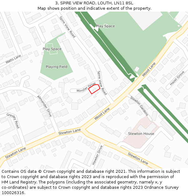 3, SPIRE VIEW ROAD, LOUTH, LN11 8SL: Location map and indicative extent of plot