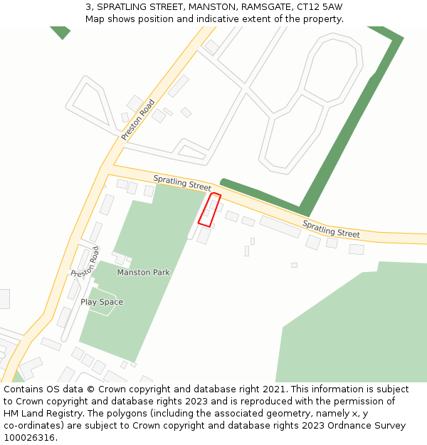 3, SPRATLING STREET, MANSTON, RAMSGATE, CT12 5AW: Location map and indicative extent of plot