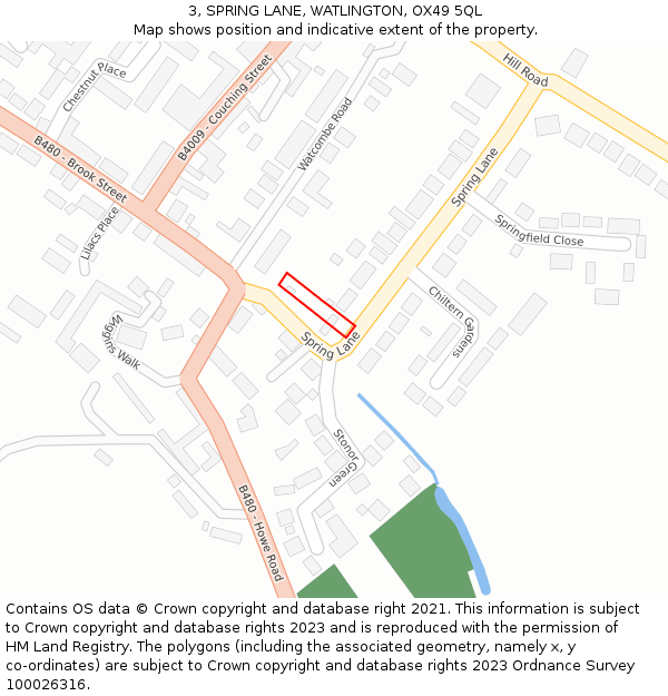 3, SPRING LANE, WATLINGTON, OX49 5QL: Location map and indicative extent of plot