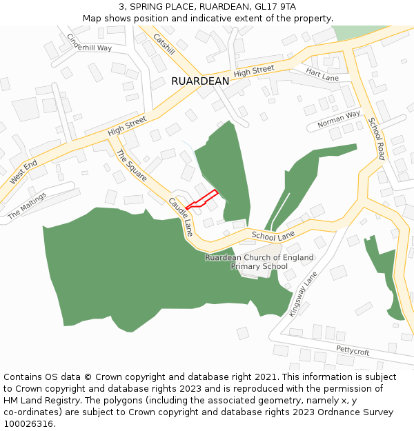 3, SPRING PLACE, RUARDEAN, GL17 9TA: Location map and indicative extent of plot