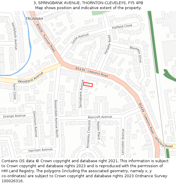 3, SPRINGBANK AVENUE, THORNTON-CLEVELEYS, FY5 4PB: Location map and indicative extent of plot