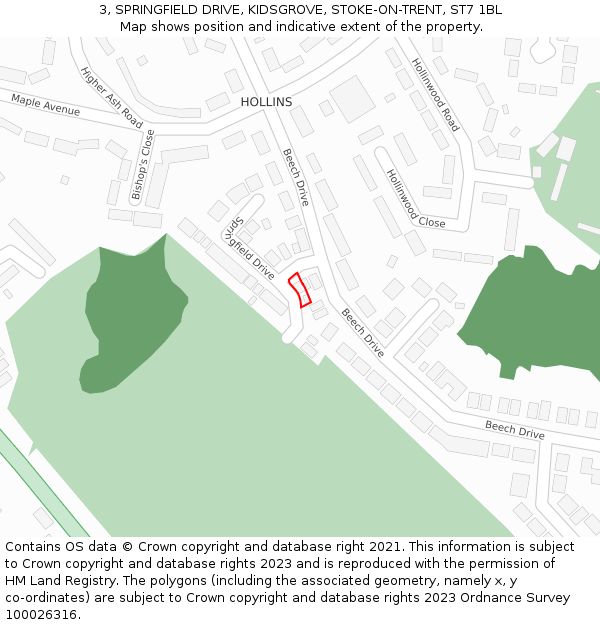 3, SPRINGFIELD DRIVE, KIDSGROVE, STOKE-ON-TRENT, ST7 1BL: Location map and indicative extent of plot