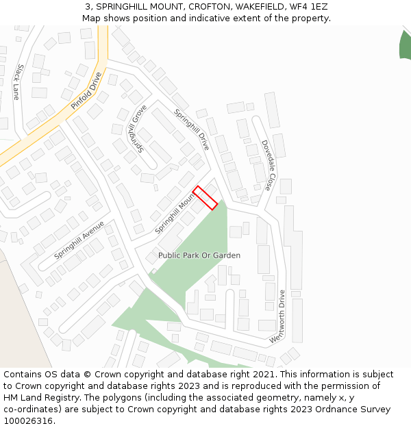 3, SPRINGHILL MOUNT, CROFTON, WAKEFIELD, WF4 1EZ: Location map and indicative extent of plot