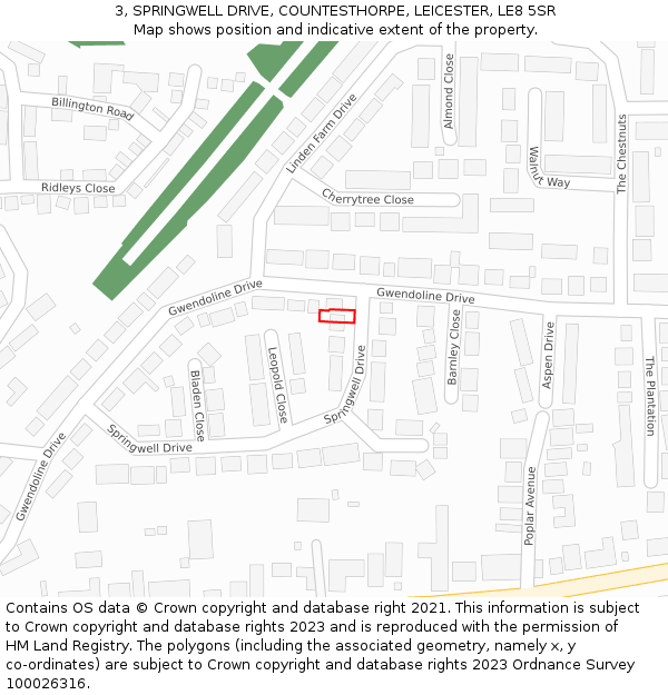 3, SPRINGWELL DRIVE, COUNTESTHORPE, LEICESTER, LE8 5SR: Location map and indicative extent of plot
