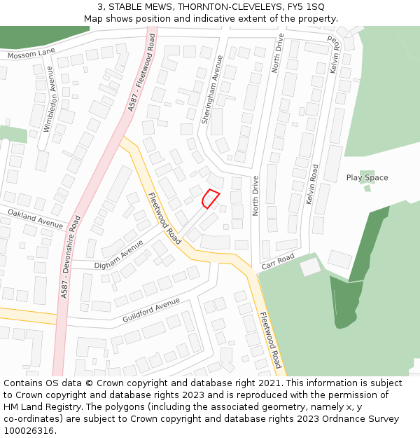 3, STABLE MEWS, THORNTON-CLEVELEYS, FY5 1SQ: Location map and indicative extent of plot