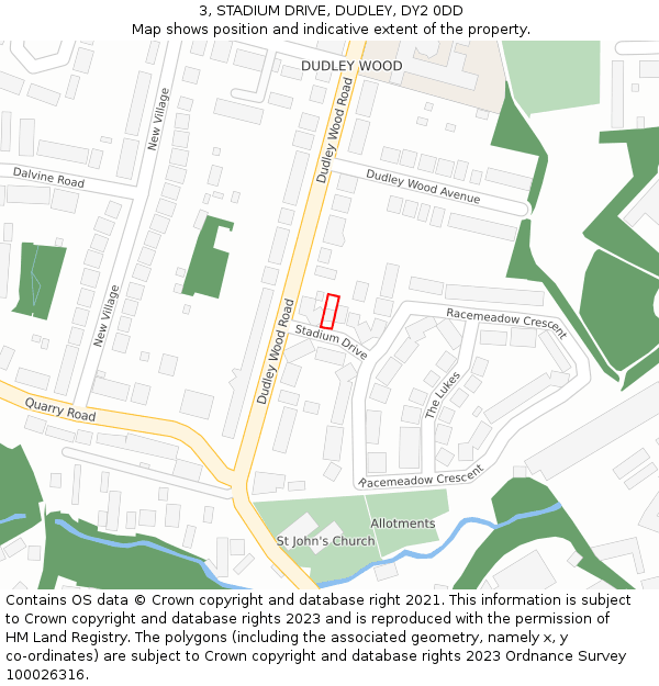 3, STADIUM DRIVE, DUDLEY, DY2 0DD: Location map and indicative extent of plot