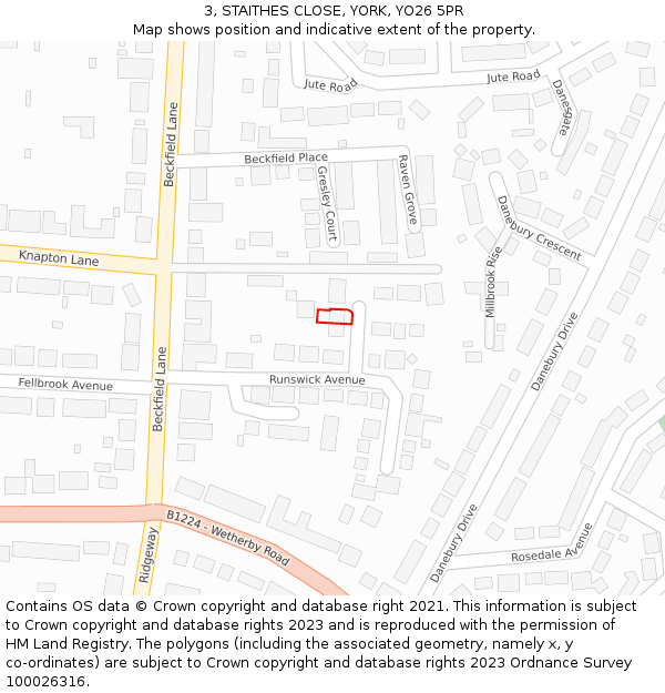 3, STAITHES CLOSE, YORK, YO26 5PR: Location map and indicative extent of plot