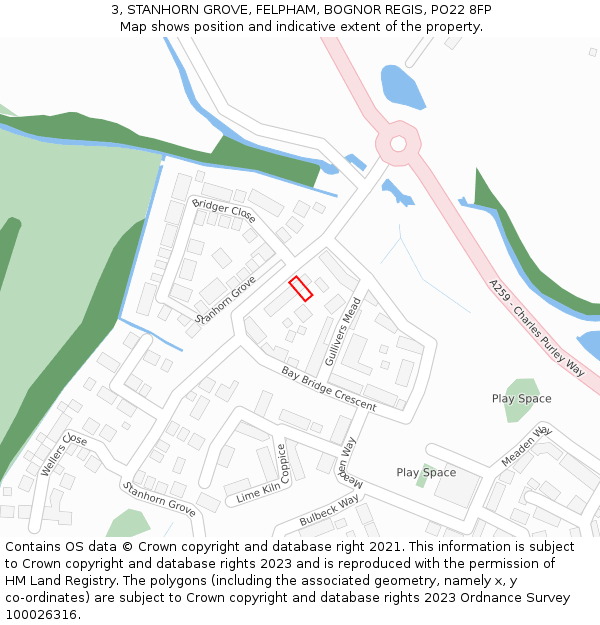 3, STANHORN GROVE, FELPHAM, BOGNOR REGIS, PO22 8FP: Location map and indicative extent of plot