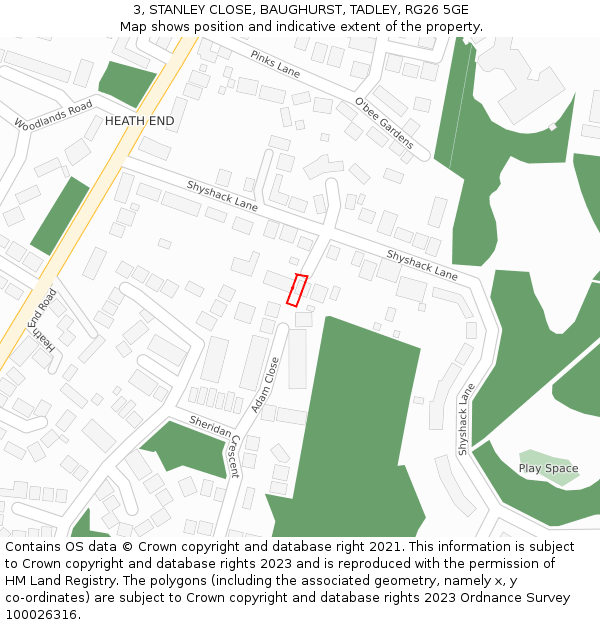 3, STANLEY CLOSE, BAUGHURST, TADLEY, RG26 5GE: Location map and indicative extent of plot