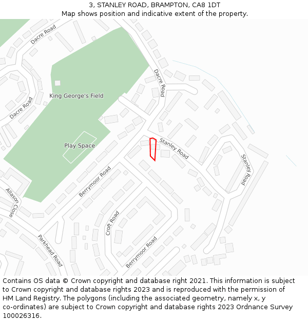 3, STANLEY ROAD, BRAMPTON, CA8 1DT: Location map and indicative extent of plot