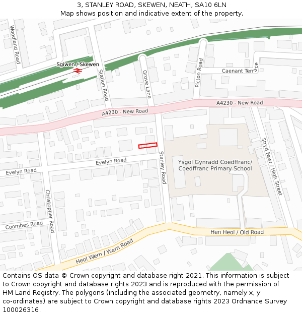 3, STANLEY ROAD, SKEWEN, NEATH, SA10 6LN: Location map and indicative extent of plot