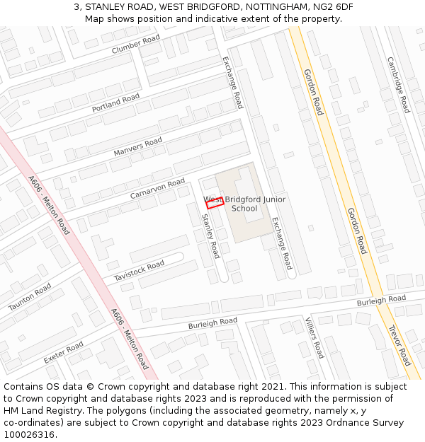 3, STANLEY ROAD, WEST BRIDGFORD, NOTTINGHAM, NG2 6DF: Location map and indicative extent of plot