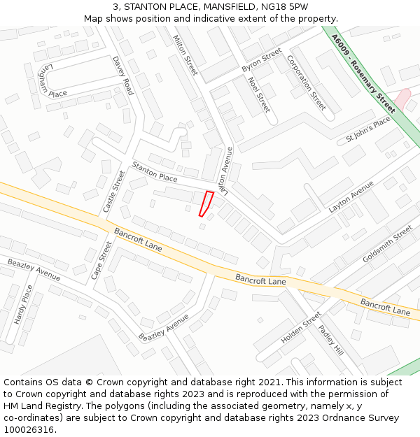 3, STANTON PLACE, MANSFIELD, NG18 5PW: Location map and indicative extent of plot