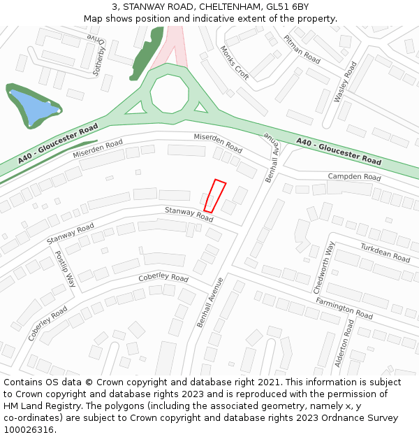 3, STANWAY ROAD, CHELTENHAM, GL51 6BY: Location map and indicative extent of plot