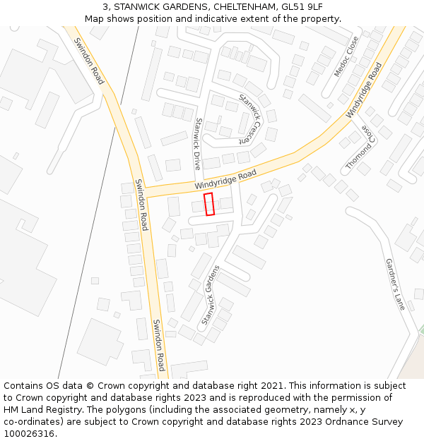 3, STANWICK GARDENS, CHELTENHAM, GL51 9LF: Location map and indicative extent of plot